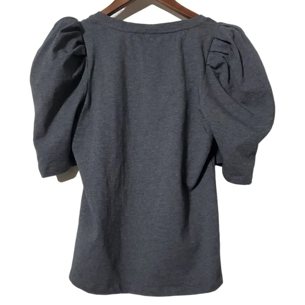 English Factory Pleated Puff Sleeve Top Blouse Size XS Gray Womens - Picture 5 of 9